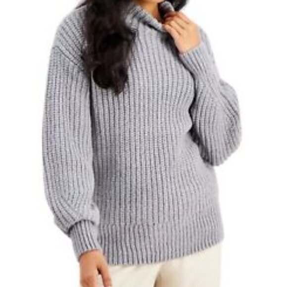 Alfani Petite Mock-Neck Sweater Grey - Picture 2 of 4